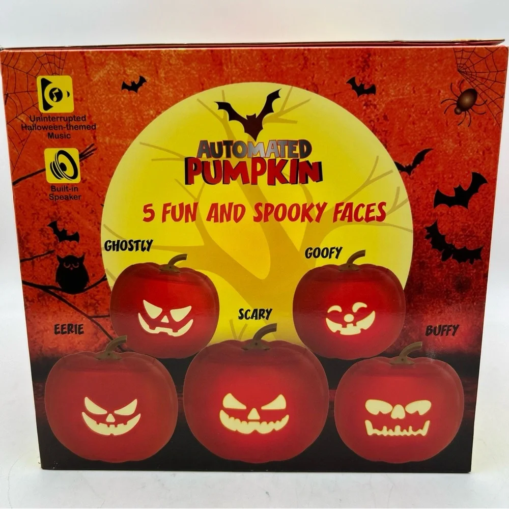 Halloween LED Pumpkin w/Speakers,Halloween Music 5-Fun & Spooky Faces 7.5x8.5”